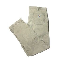 Carhartt Carpenter Straight Fit Pants Men’s 40x32 Khaki Cotton Work Zip Pocket
